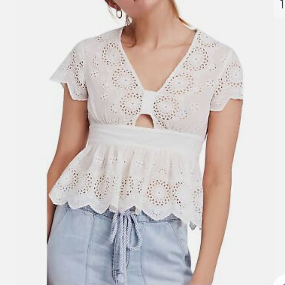Free People Boho White Eyelet Blouse | Size XS